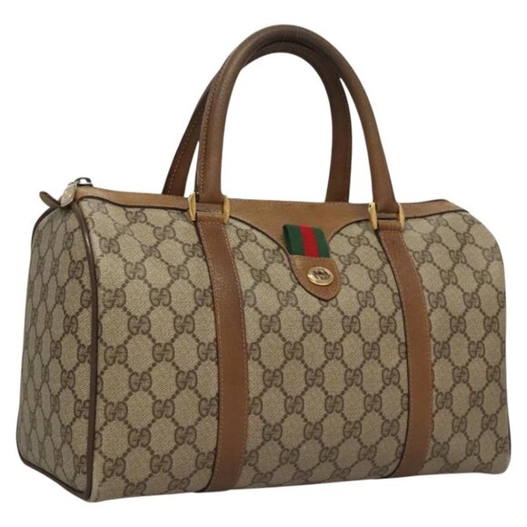 GUCCI GG Supreme Web Sherry Line Boston Bag PVC Beige Gold - Picture 1 of 15